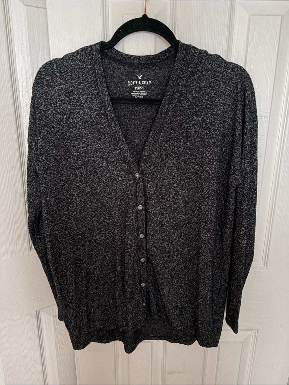 Aerie Black Heather Button-Front Cardigan